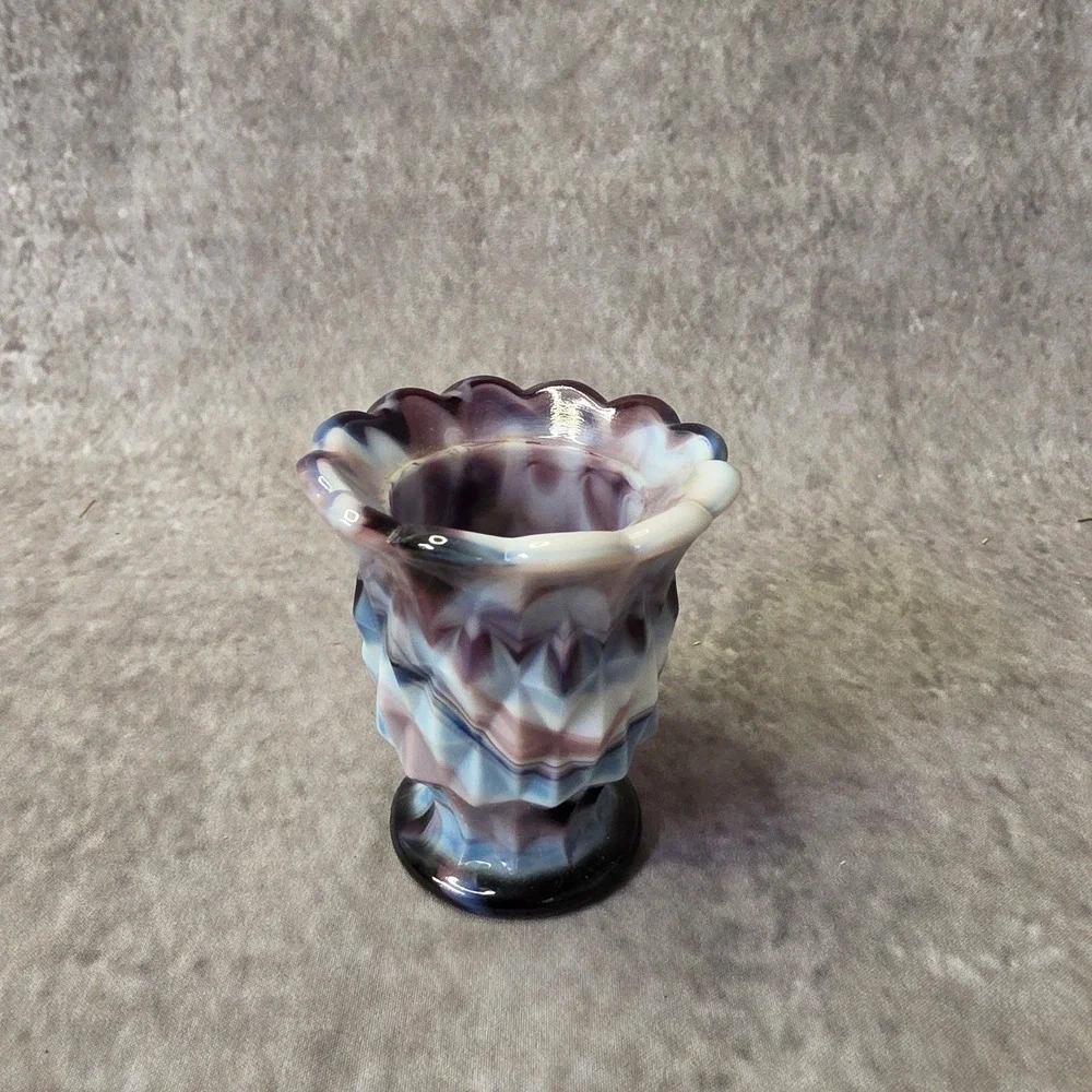 Vintage Imperial Purple Slag Glass Toothpick Holder Diamond Pattern Circa 1850